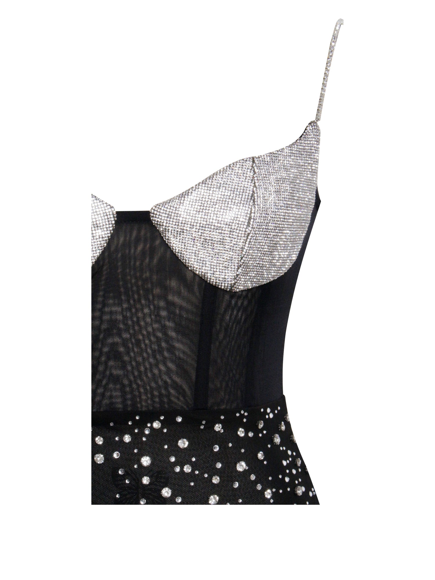 Jimena Crystal Embellished Back Slit Maxi Dress | Black/Silver