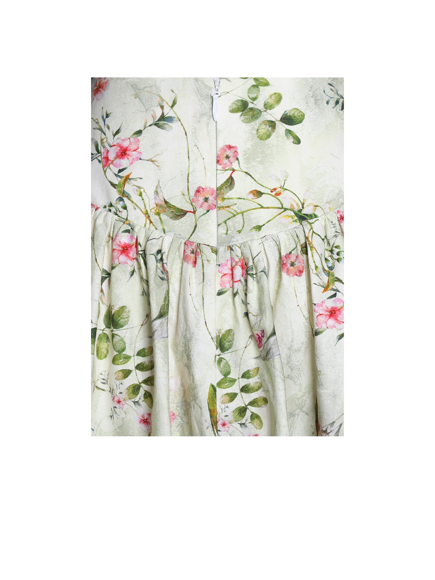 Zanelle Floral Print Drop Waist Linen Full Skirt | Green