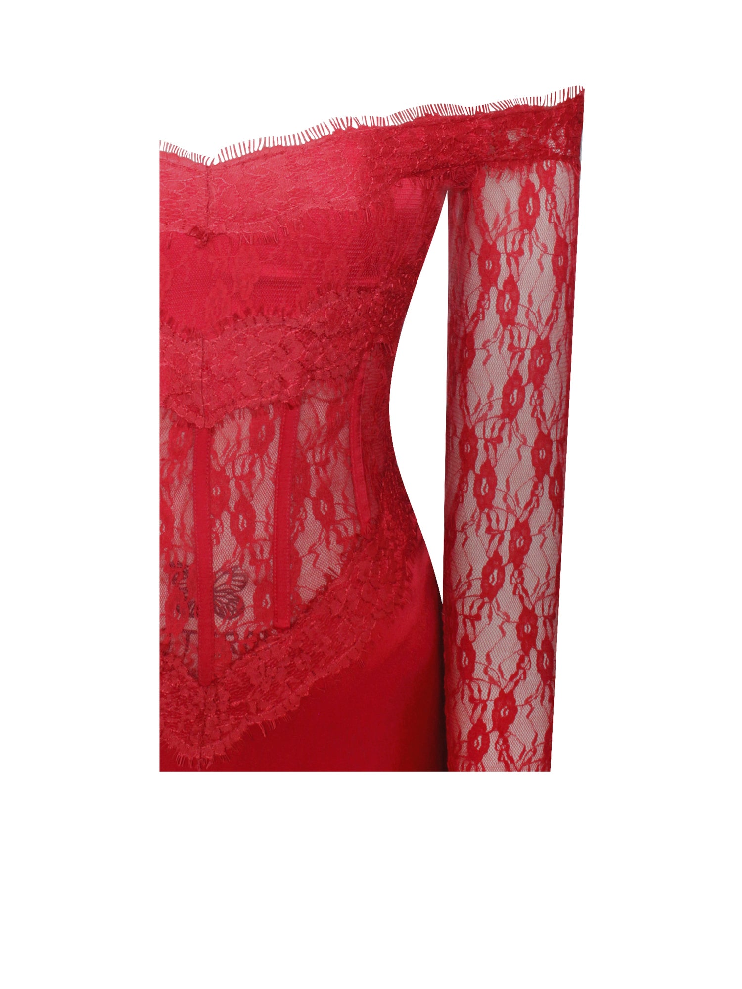 Nessa Lace Satin Corset Maxi Dress | Red