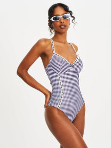 Gigi Lace Strap Backless Swimsuit | Black Gingham