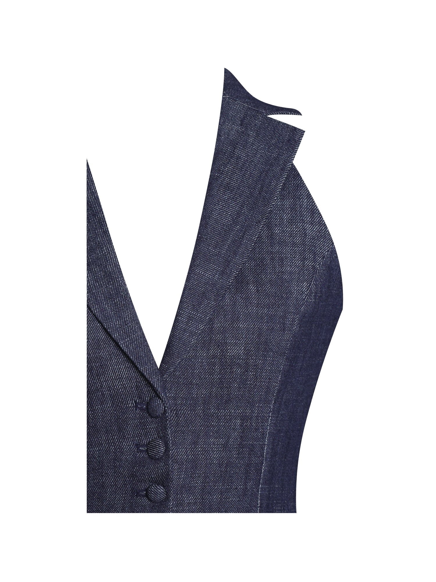 Rafaella Cotton Denim Halter Lapel Top | Navy