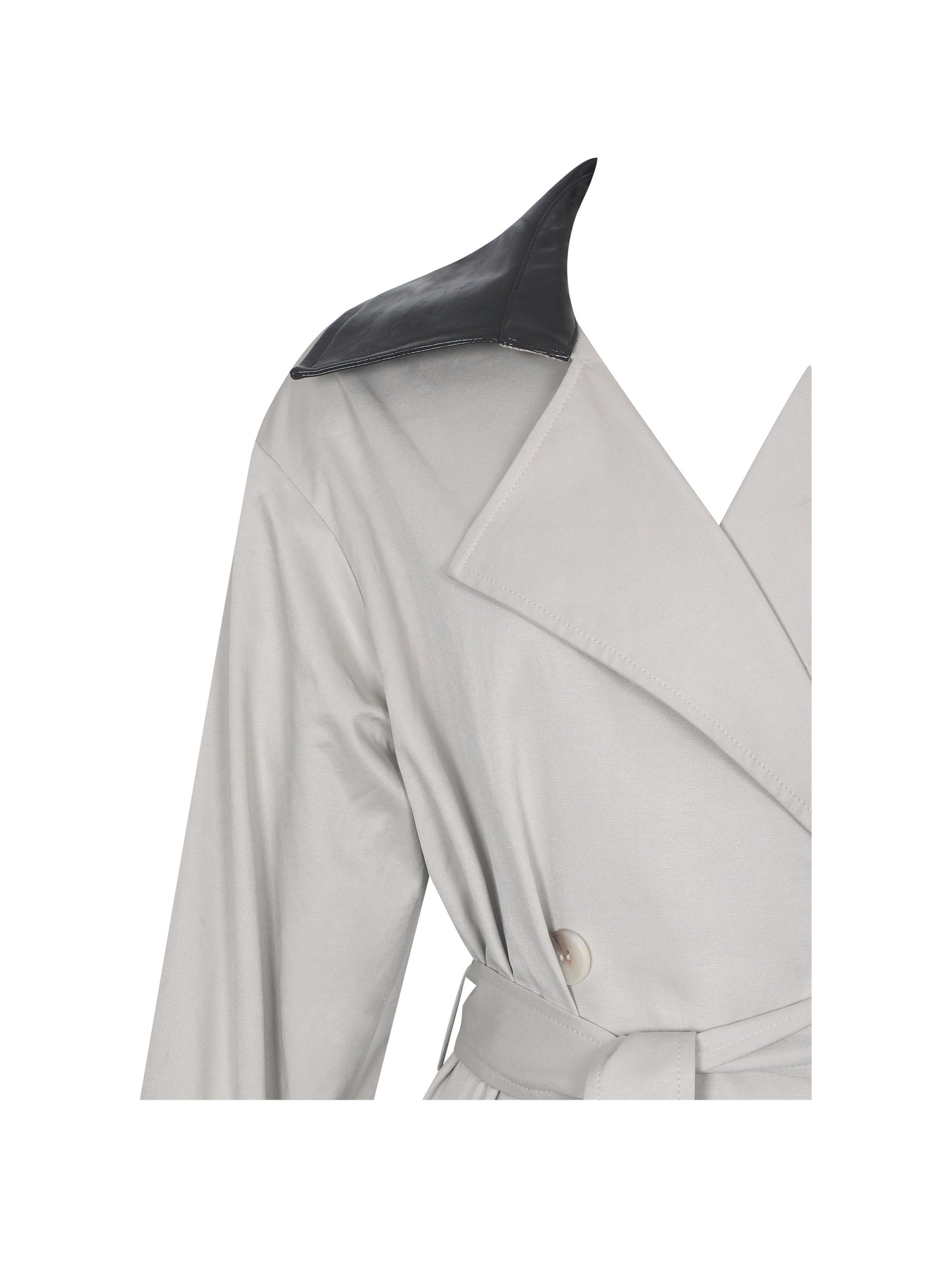 Umber Double-Breasted Faux Leather Lapel Trench Coat | Oyster
