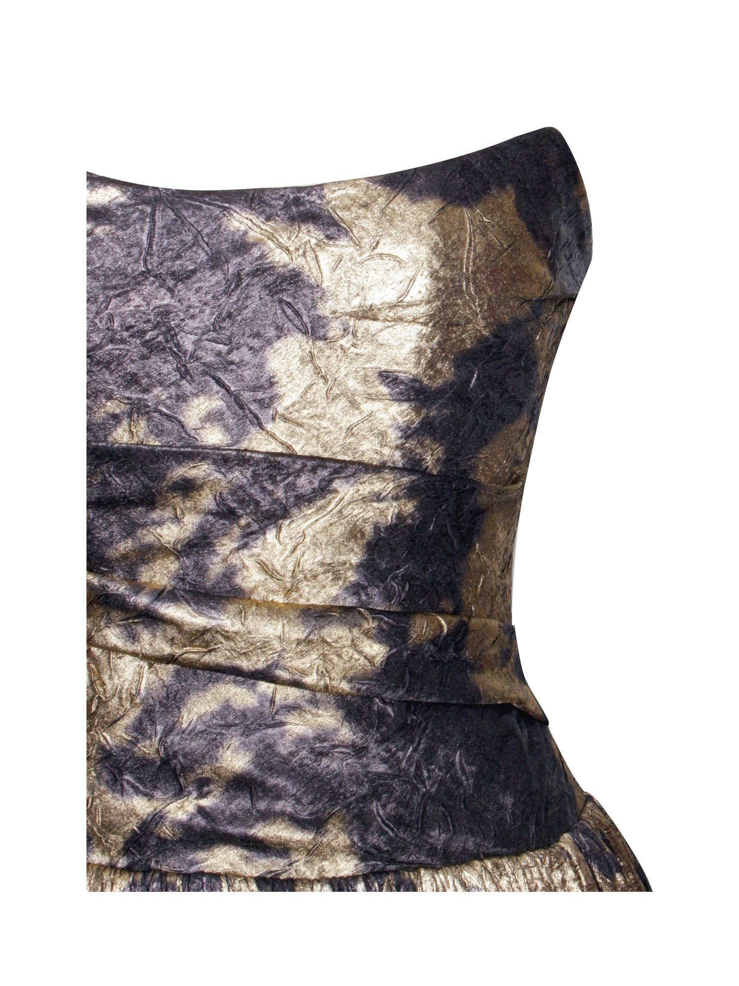 Saanvi Bronzing Strapless Drop Waist Midi Dress | Gold Tie Dye