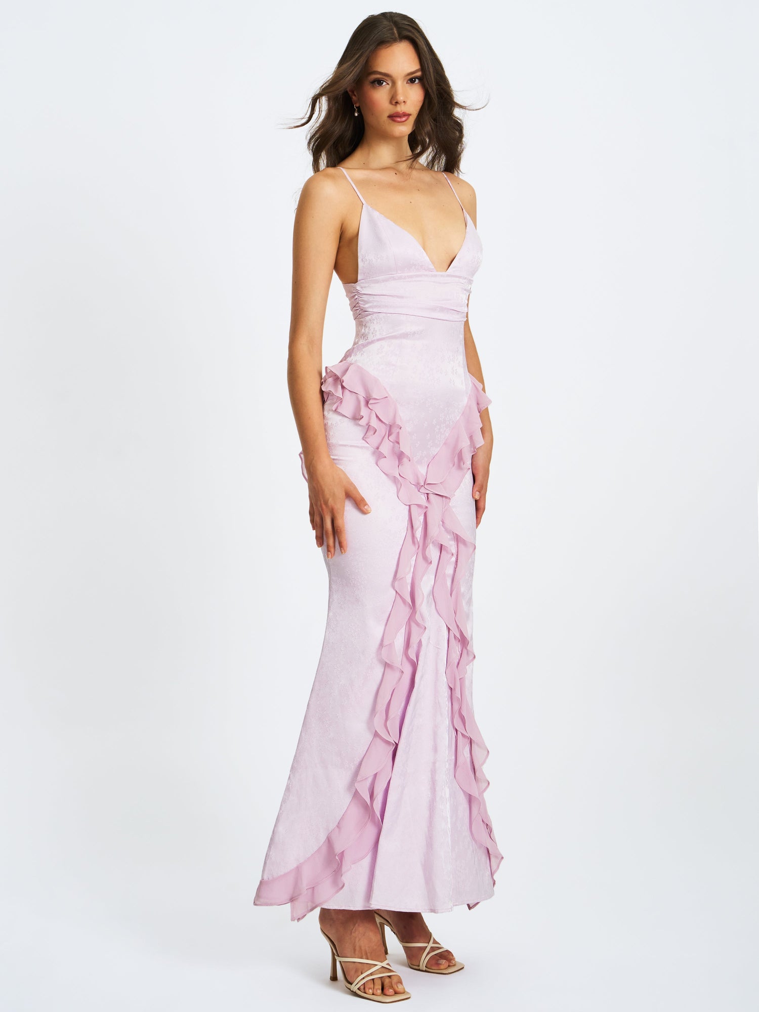 Paolina Taro Jacquard Ruffle Mermaid Maxi Dress | Pink