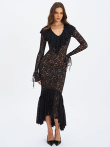 Parisa Lace Ruffled Mermaid Maxi Dress | Black