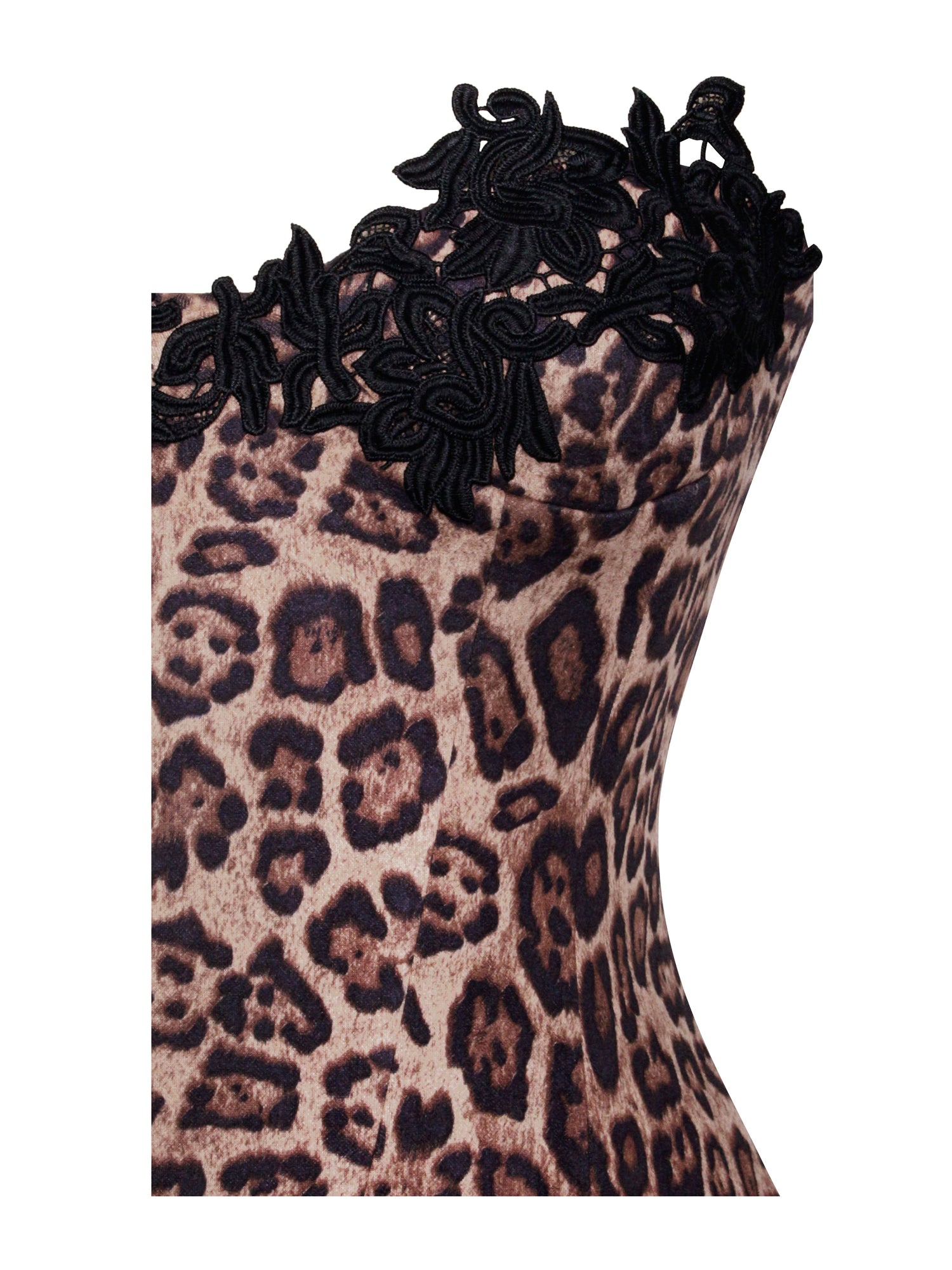 Uchenna Stretchy Strapless Midi Dress with lace trim | Cheetah Print