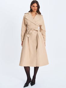 Ulila Double-Breasted Pleated Cotton-Blend Trench Coat | Beige