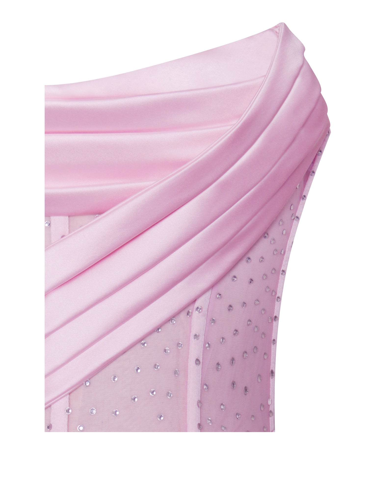 Holly Crystallized Corset High Slit Satin Gown | Pink
