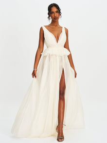 Calleigh Flare Beaded Belt Maxi Gown | Off White