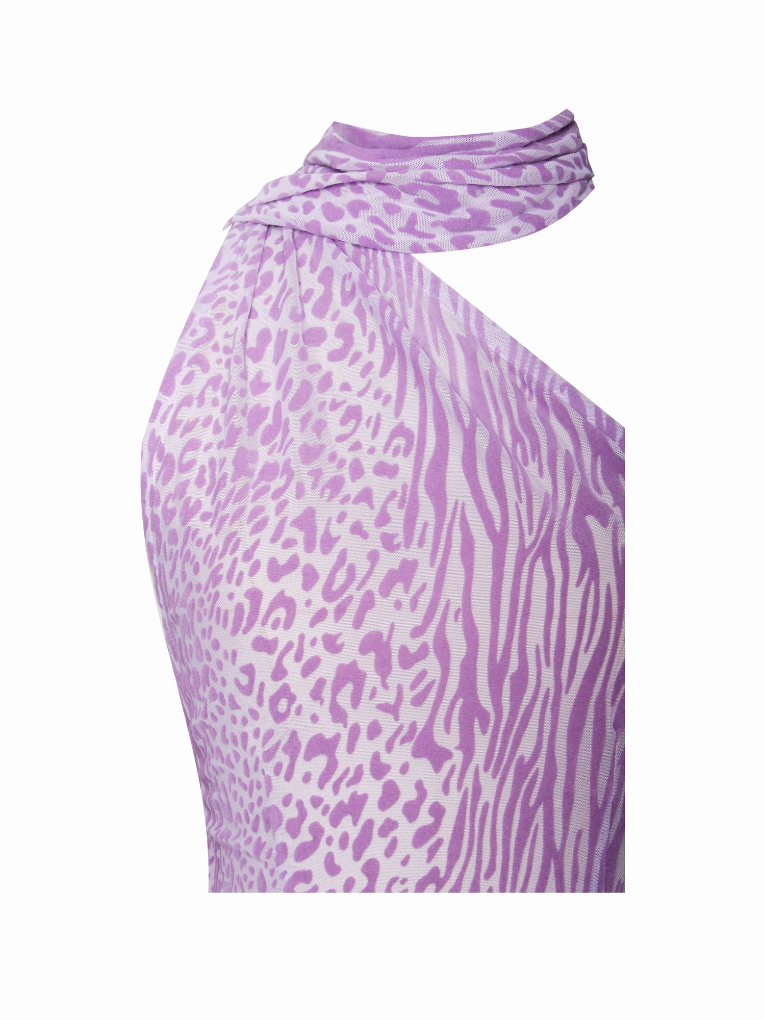 Olena Burnout Velvet Animal Print Mesh Halter Neck Maxi Dress | Purple