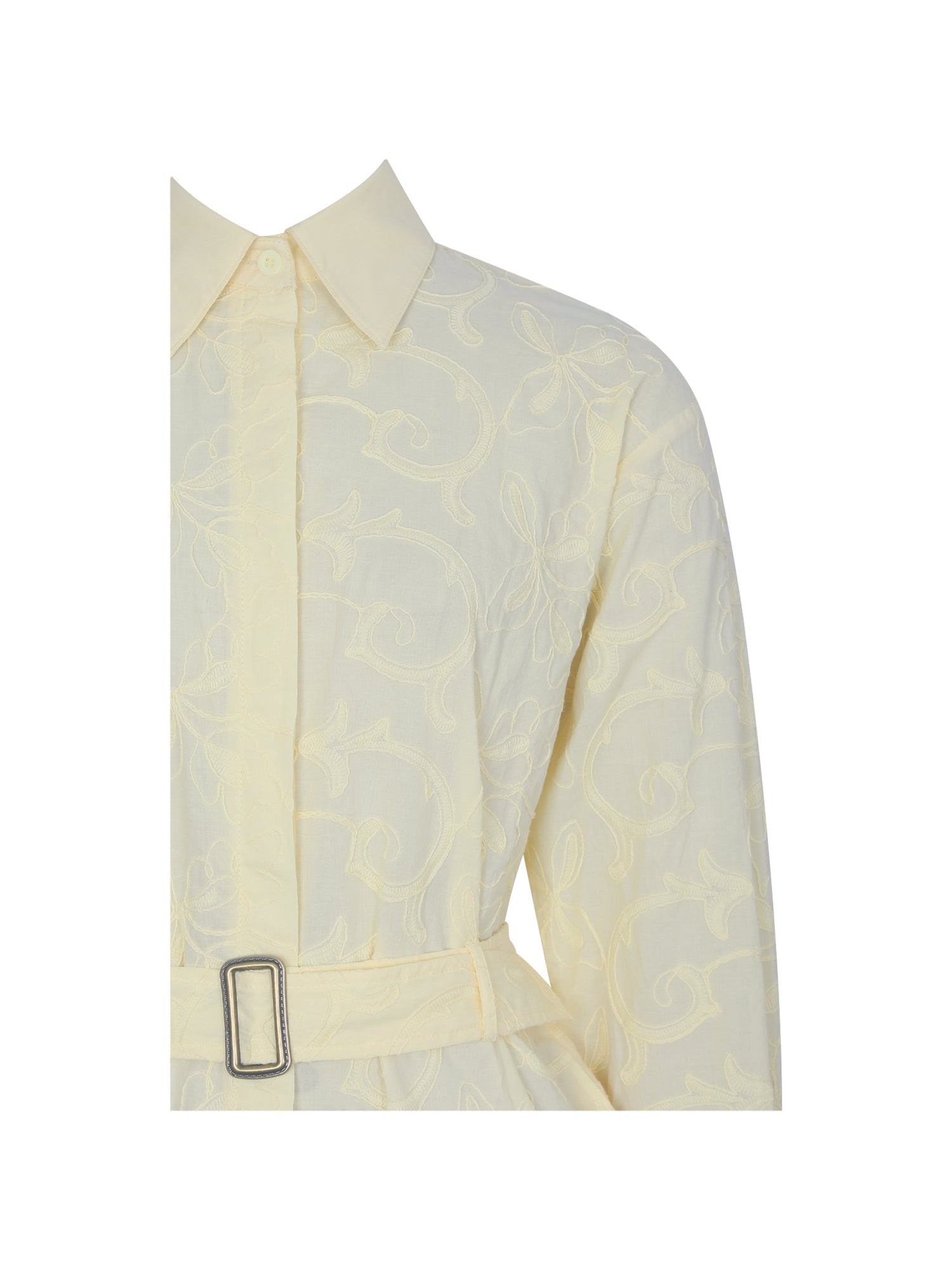 Malou Embroidered Poplin Belted Shirt Romper | Lemon Yellow