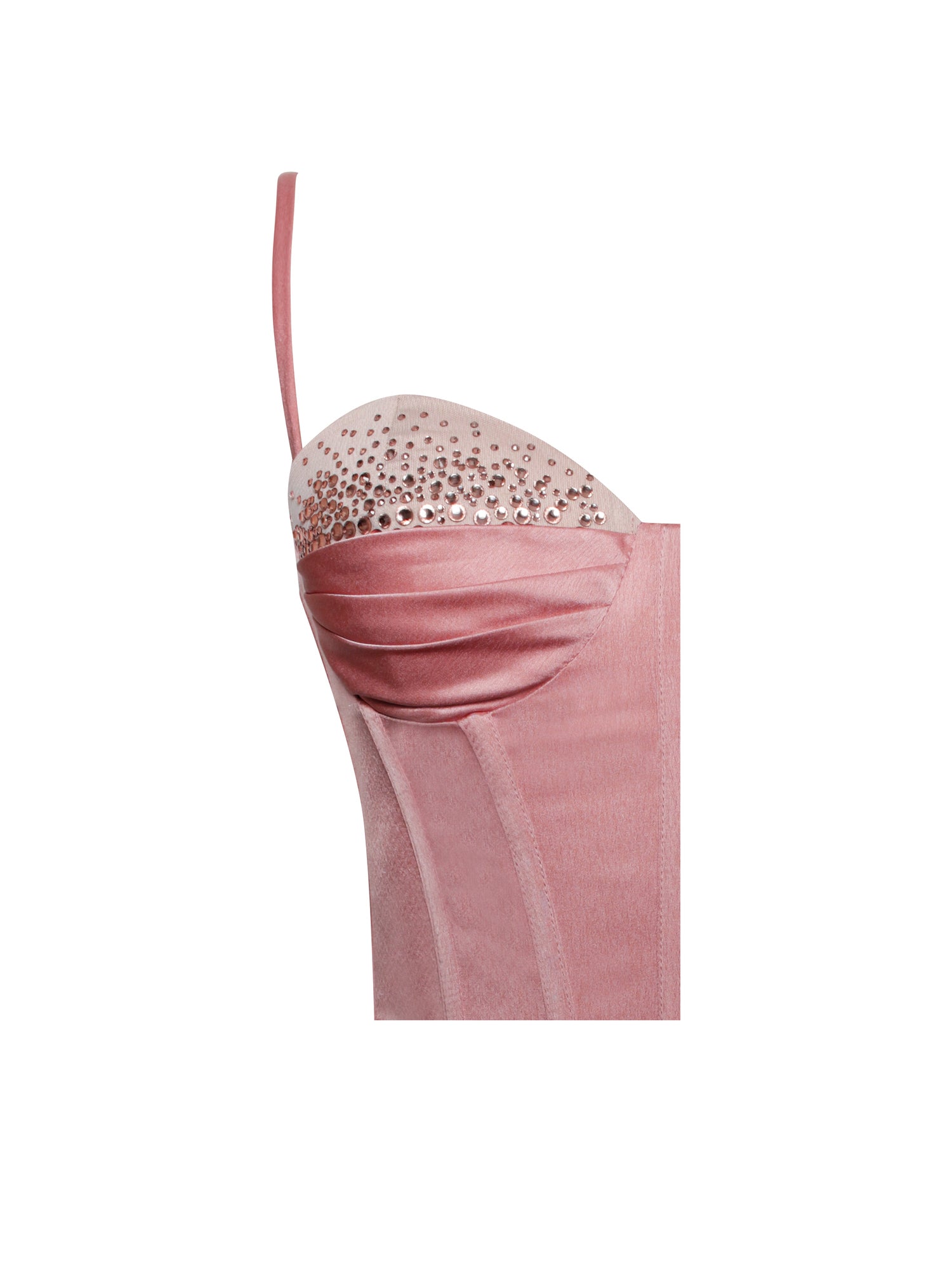 Vanity Satin High Slit Draping Corset Gown With Crystals | Blush Pink