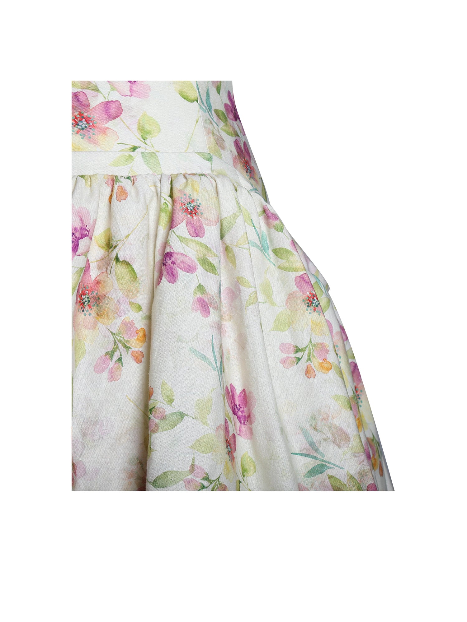 Valda Linen Mini Dress with Pockets | Yellow and Pink Print