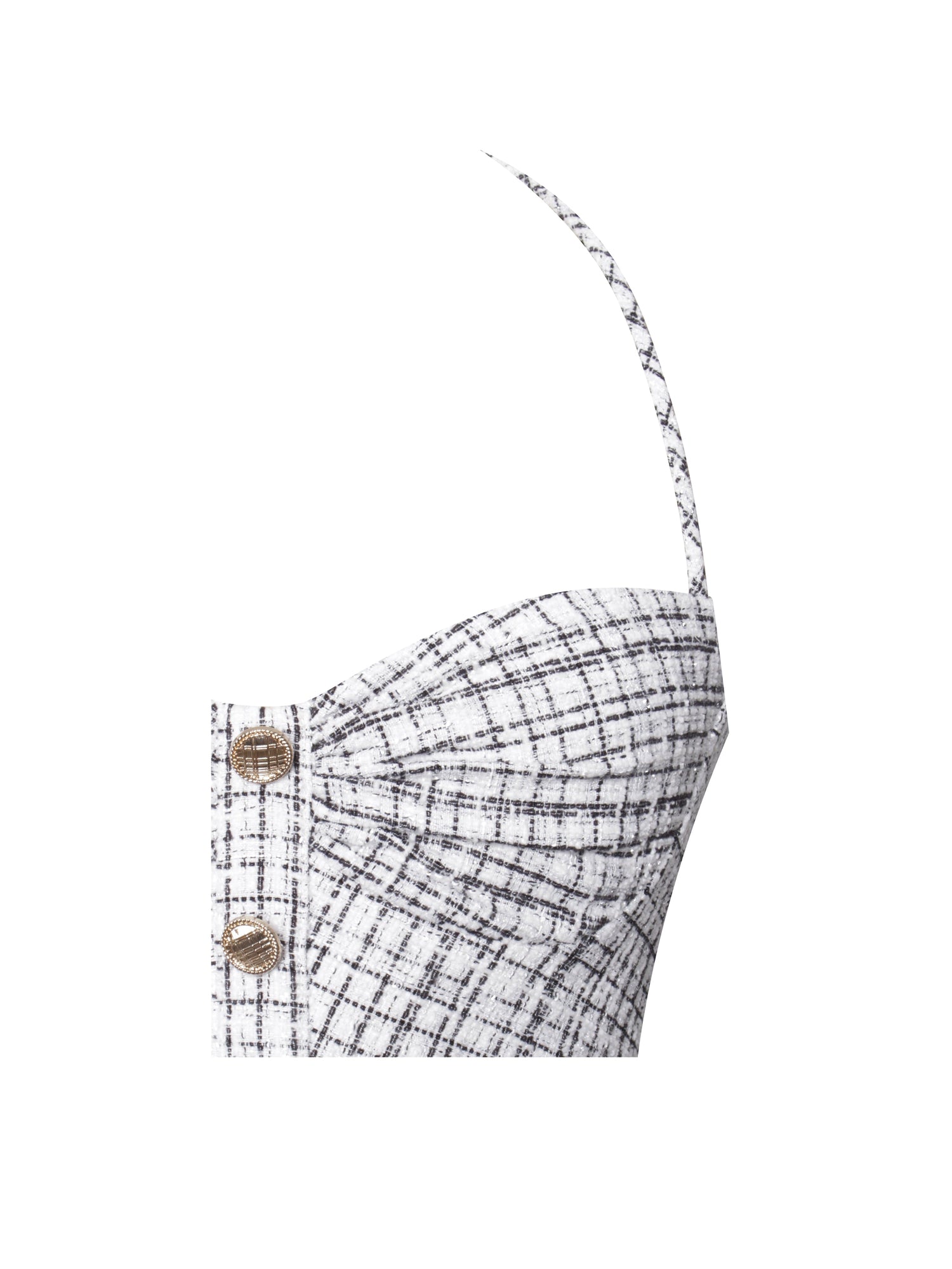 Melody Plaid Tweed Halter Drop Waist Mini Dress | Black and White