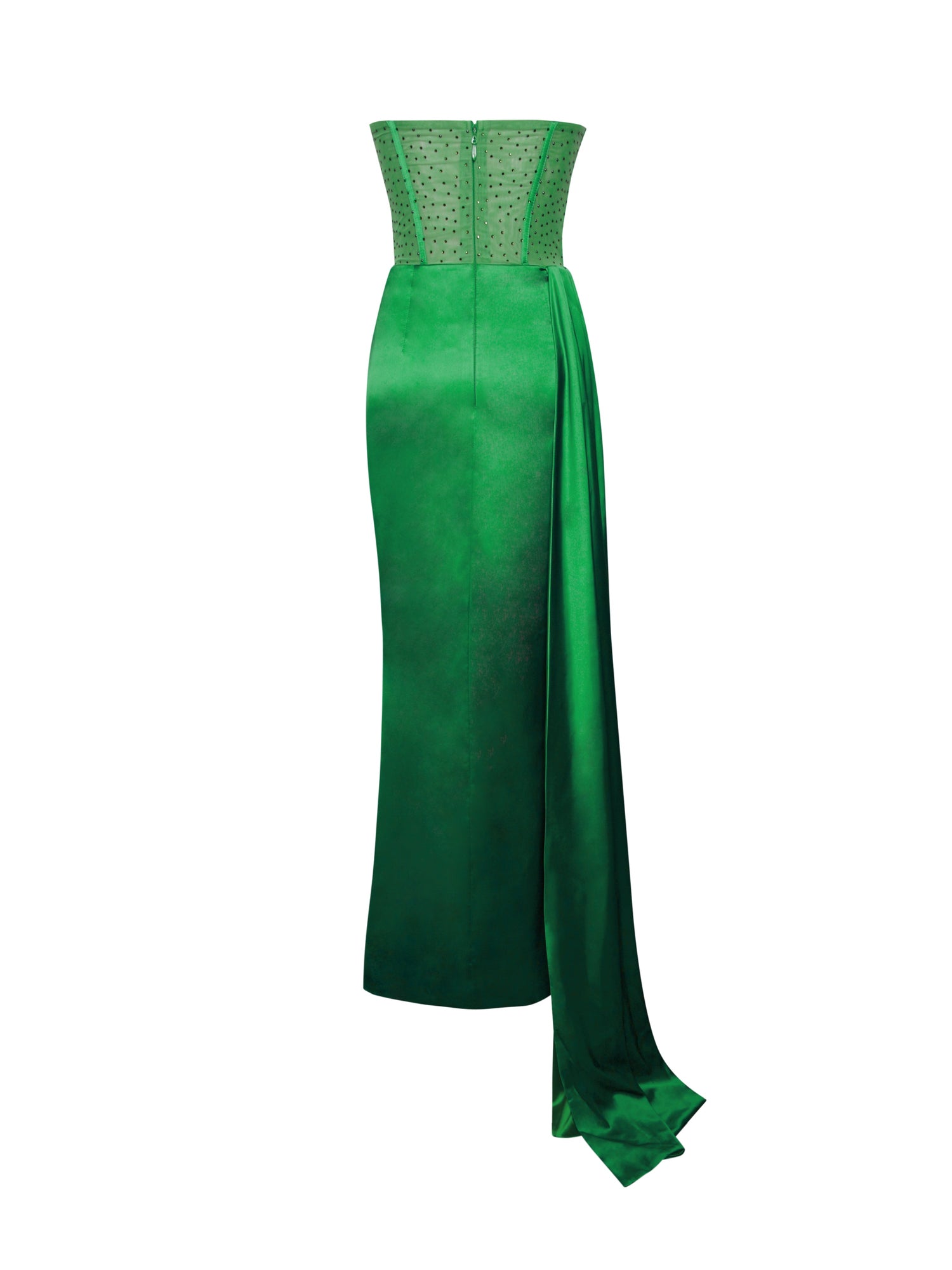 Holly Crystallized Corset High Slit Satin Gown | Green