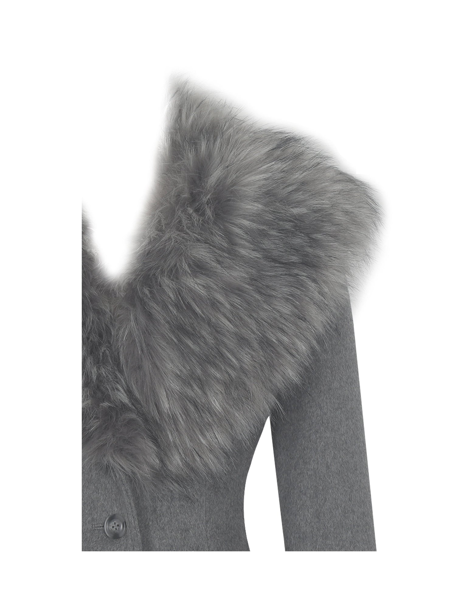 Faye Wool Blend Single-Breasted Coat with Removable Faux Fur Collar | Grey