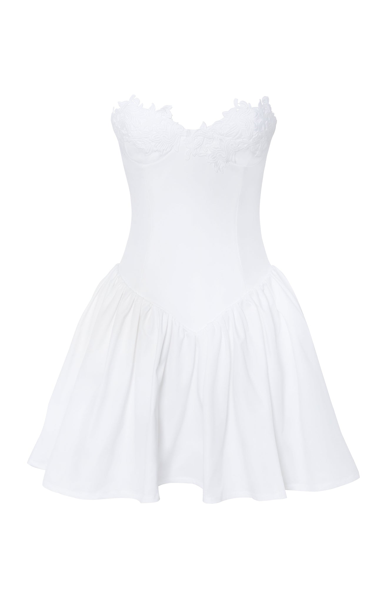 Sacha Lace Drop Waist Corset Puffy Mini Dress | White