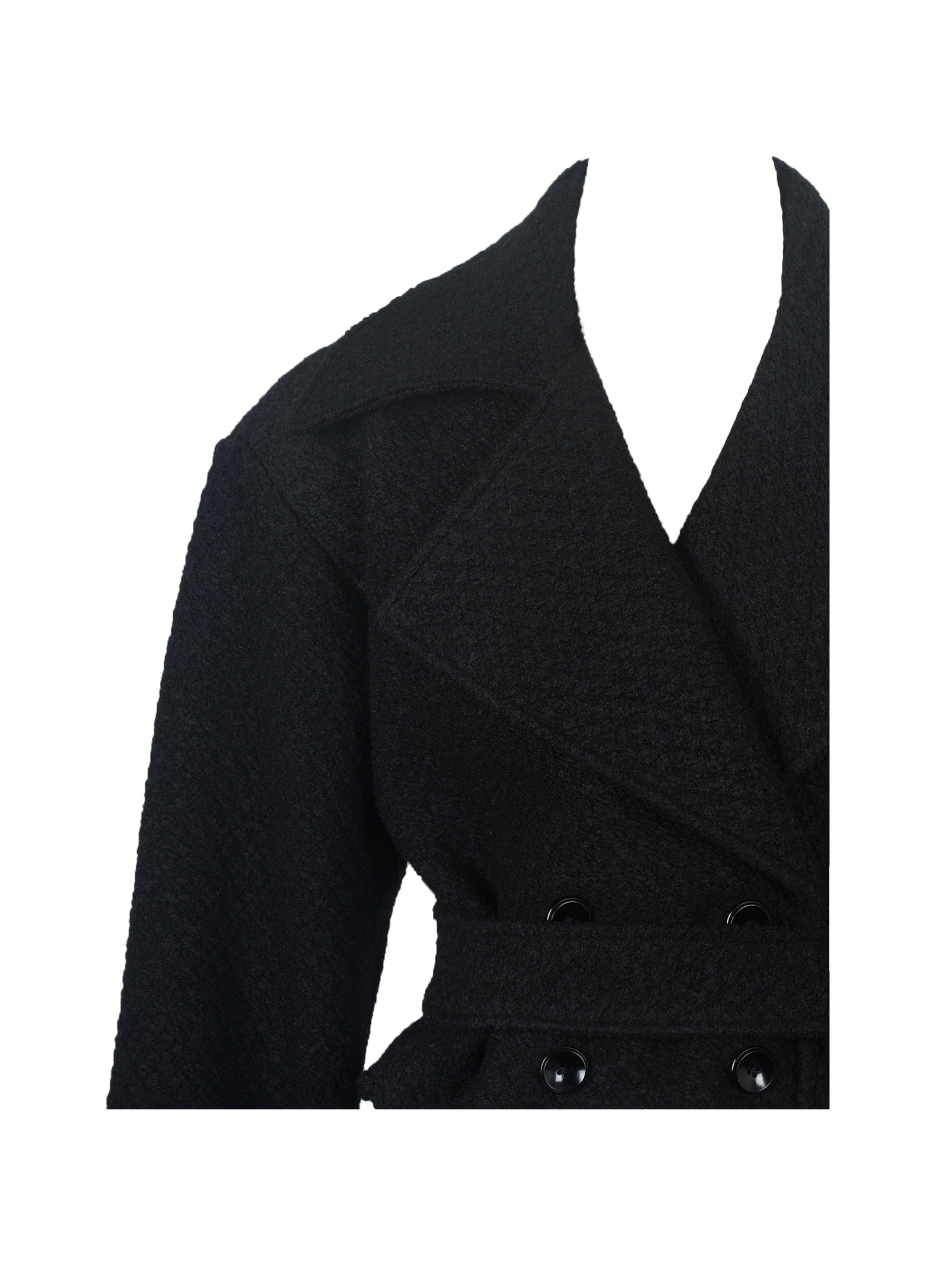 Dara Wool Blend Cropped Double-Breasted Belted Coat | Black
