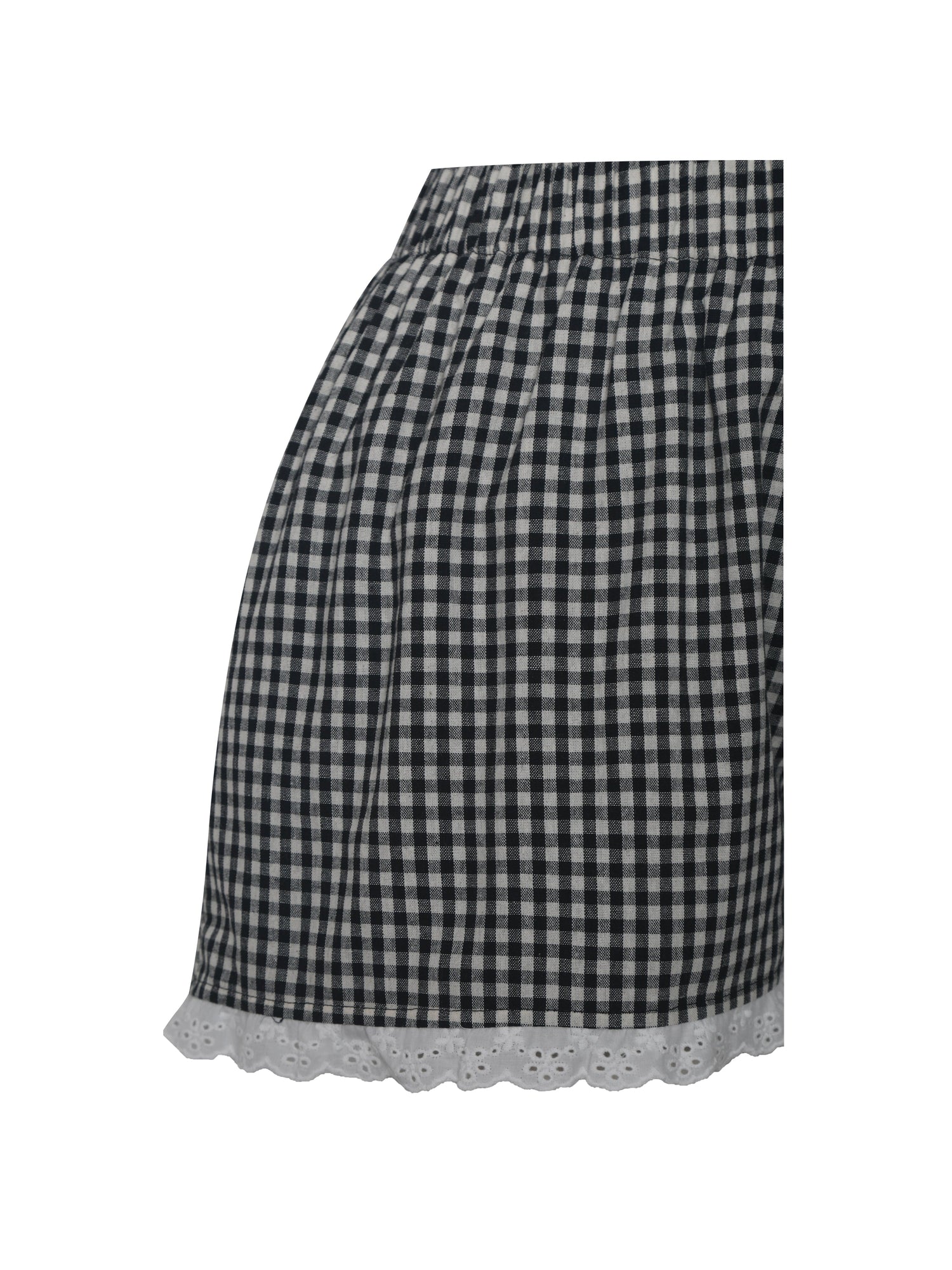 Qutayla Cotton Lace Trim Shorts | Black Gingham