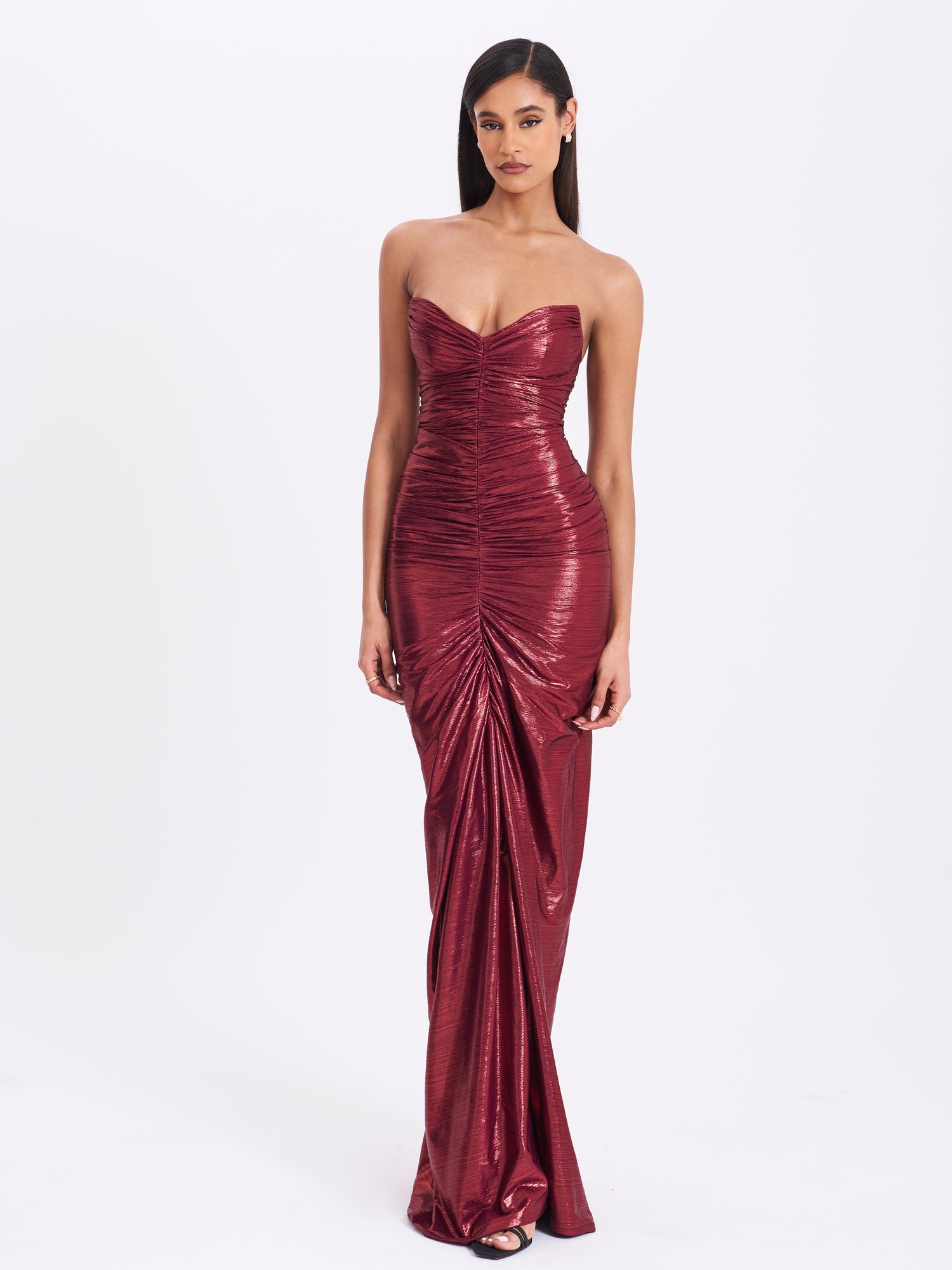 Sable Ruched Glitter Mermaid Gown | Burgundy
