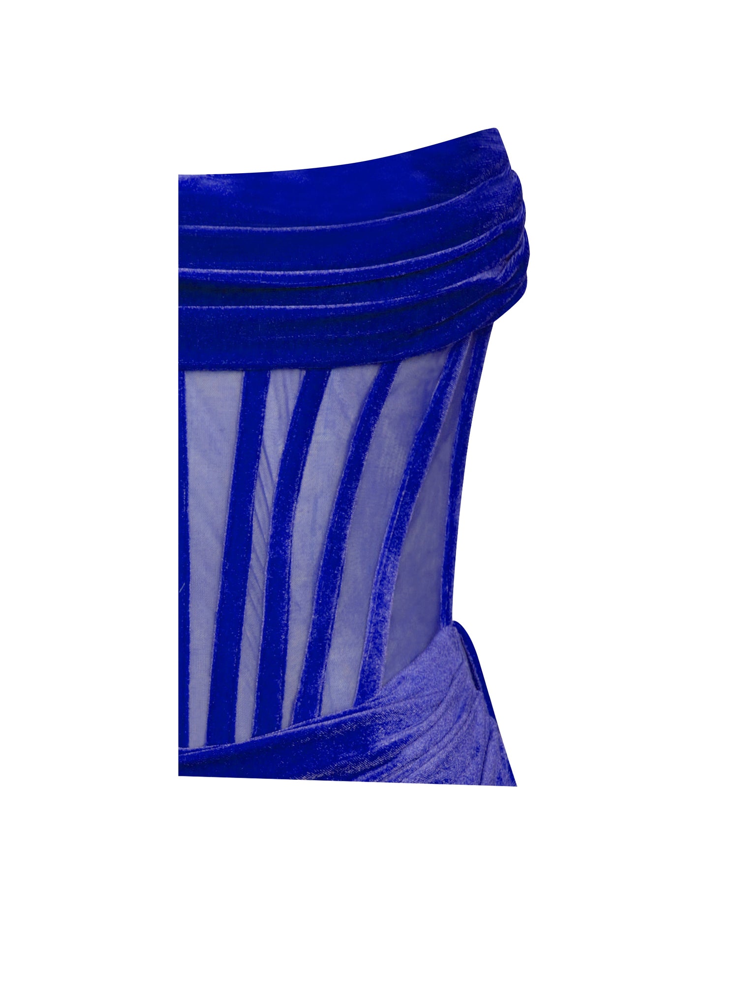 Priya Draping Corset High Slit Velvet Gown | Royal Blue