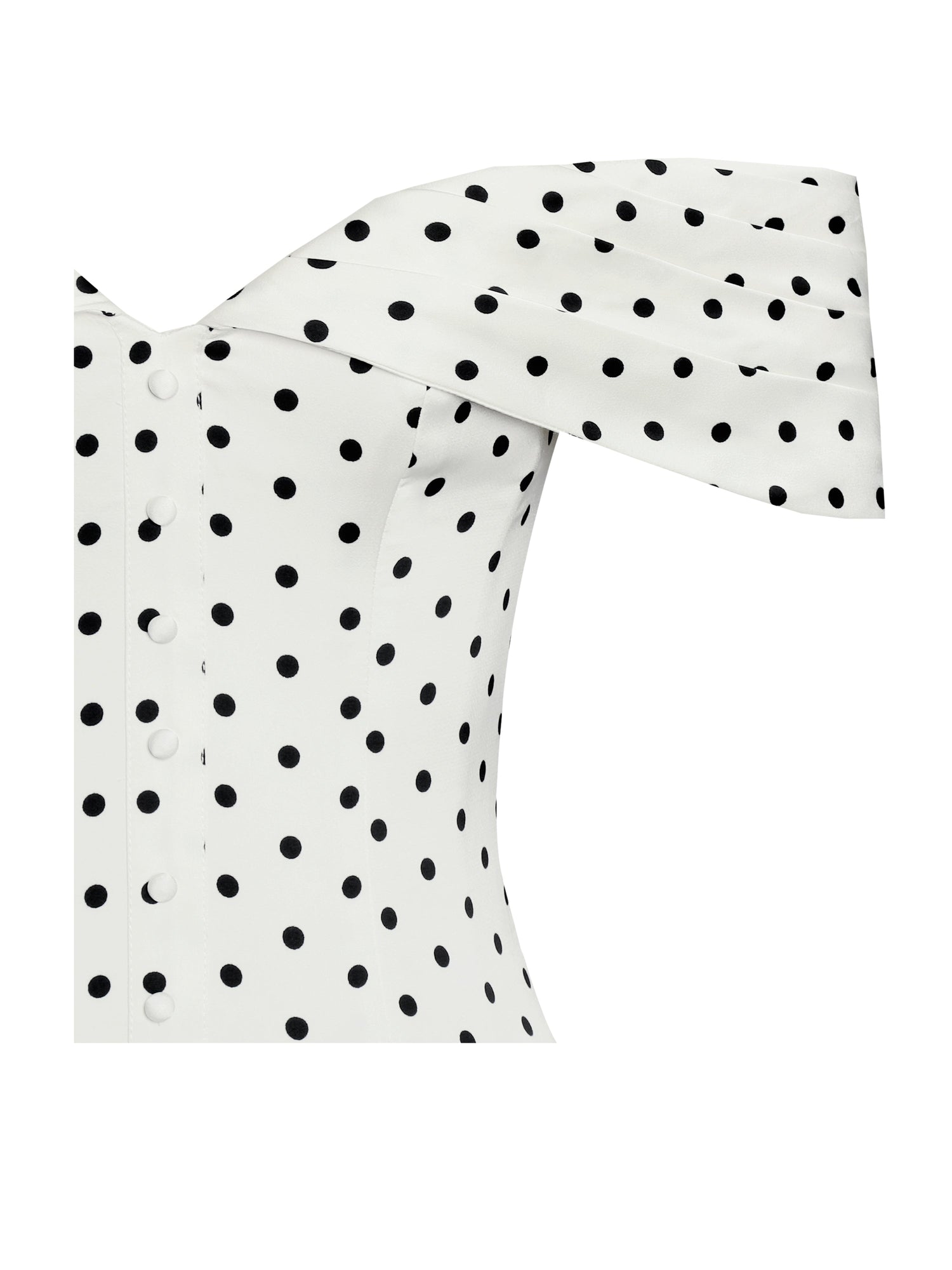 Edeline Polka Dot Off-shoulder Pleated Mini Dress | Black and White Polka Dot
