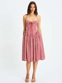 Susanna Red Cotton Gingham Drop Waist Midi Dress | Red Gingham