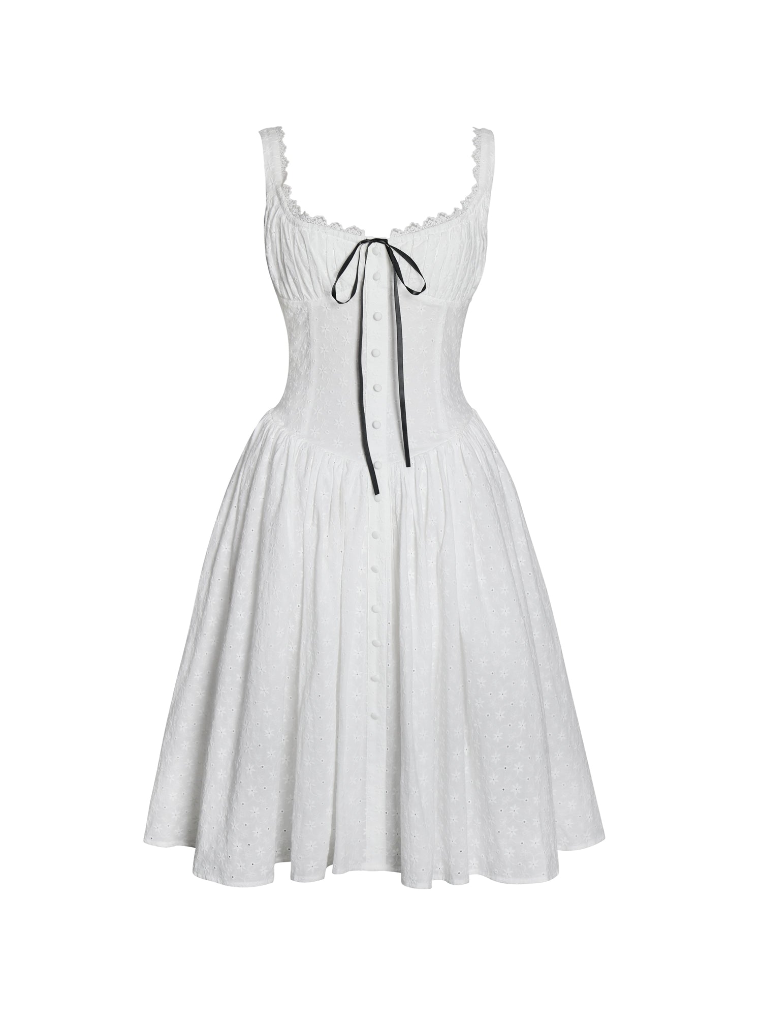 Madison Cotton Eyelet Square Neck Midi Dress | White