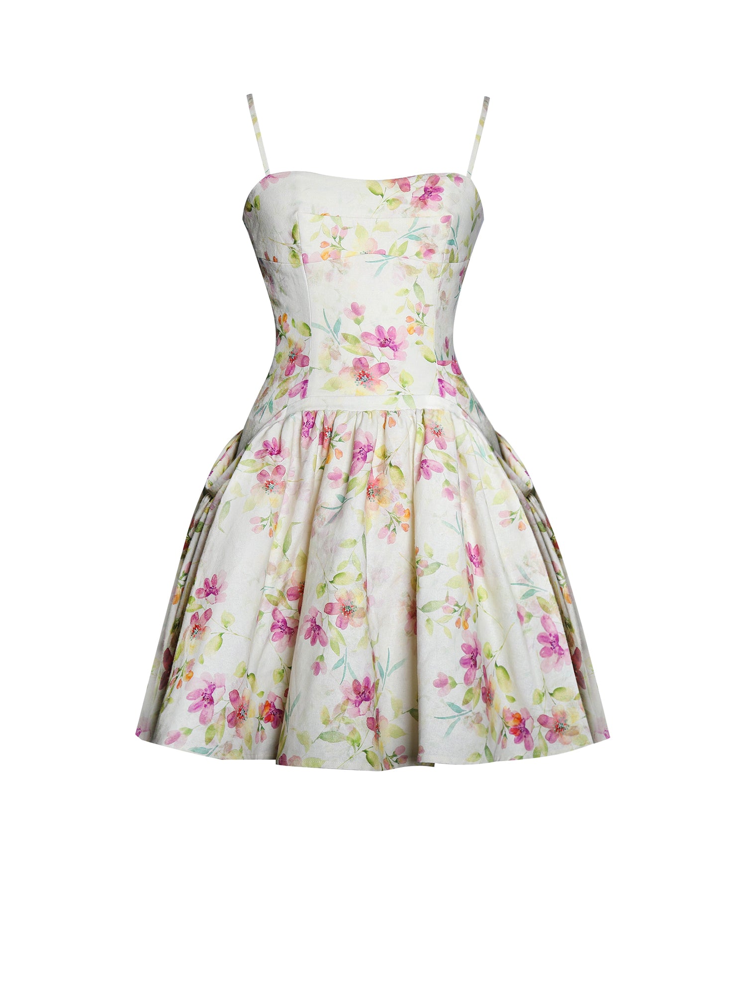 Valda Linen Mini Dress with Pockets | Yellow and Pink Print