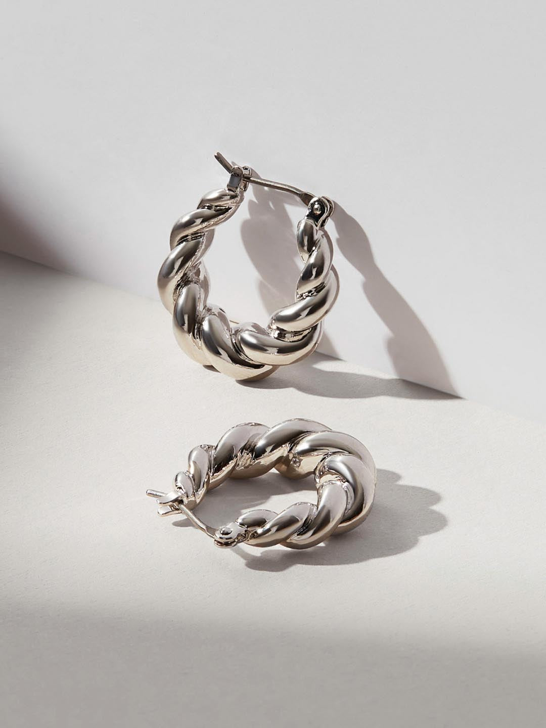Paris Twisted Hoop Earrings | Rhodium on Sterling Silver