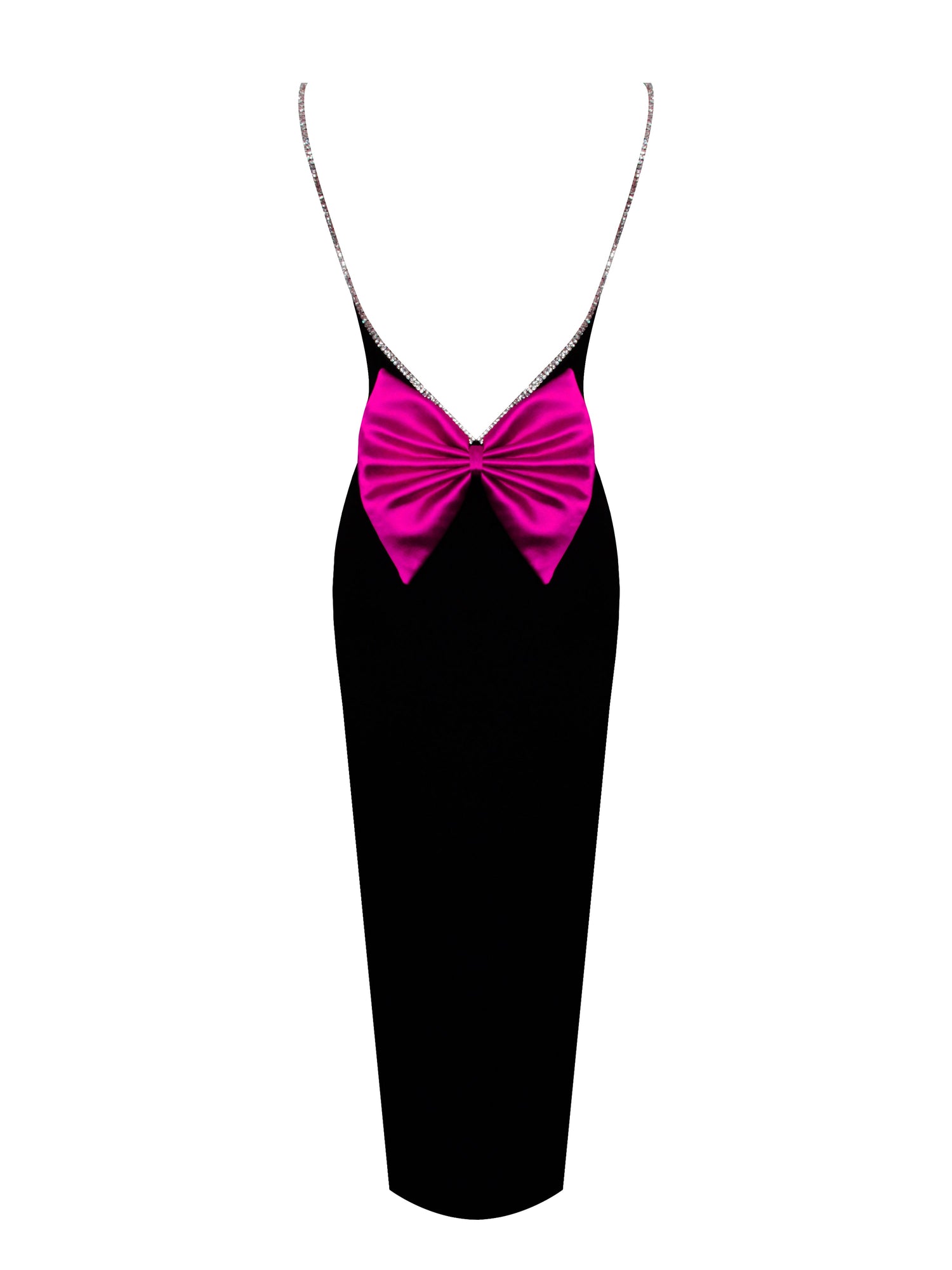 Flore Crystal Straps Backless Gown With Bow | Black