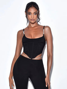 Tristyn Crystal Strap Corset Top | Black