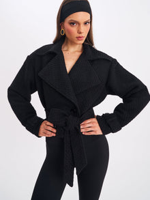 Dara Wool Blend Cropped Double-Breasted Belted Coat | Black