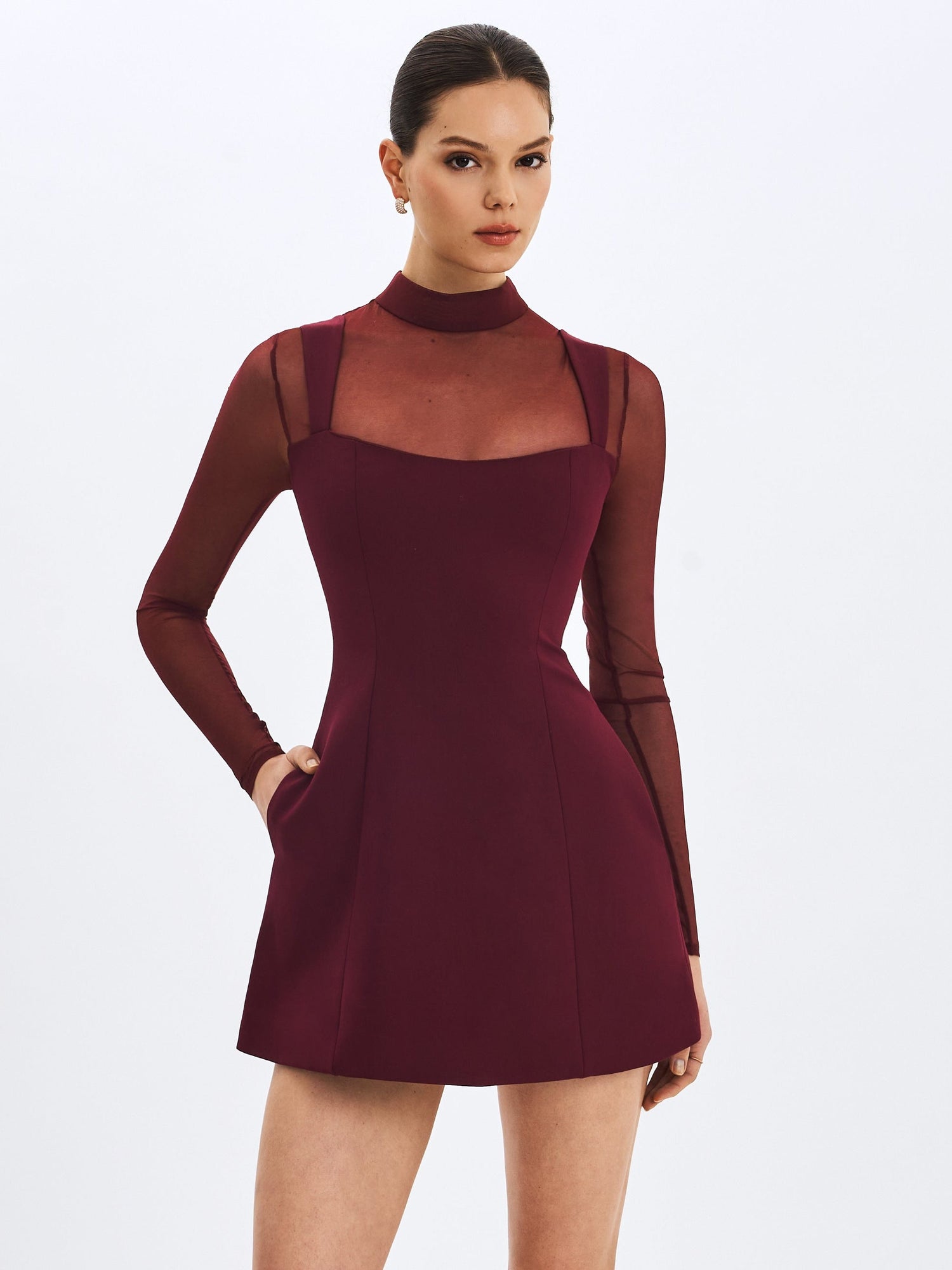 Natasha Faux Two-Piece Turtleneck Mini Dress | Burgundy