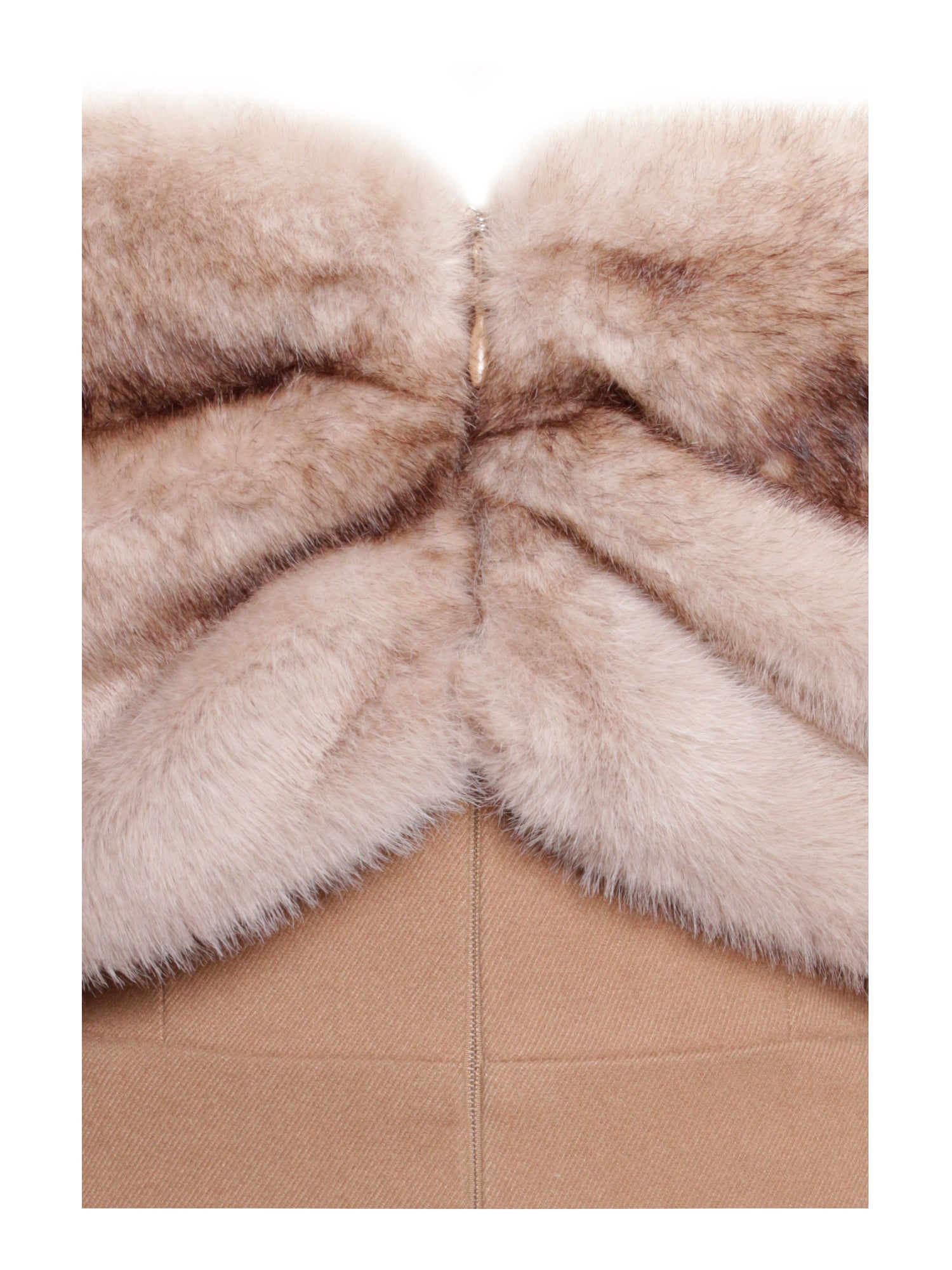 Nadira Off Shoulder Fur Trim Mini Dress | Beige