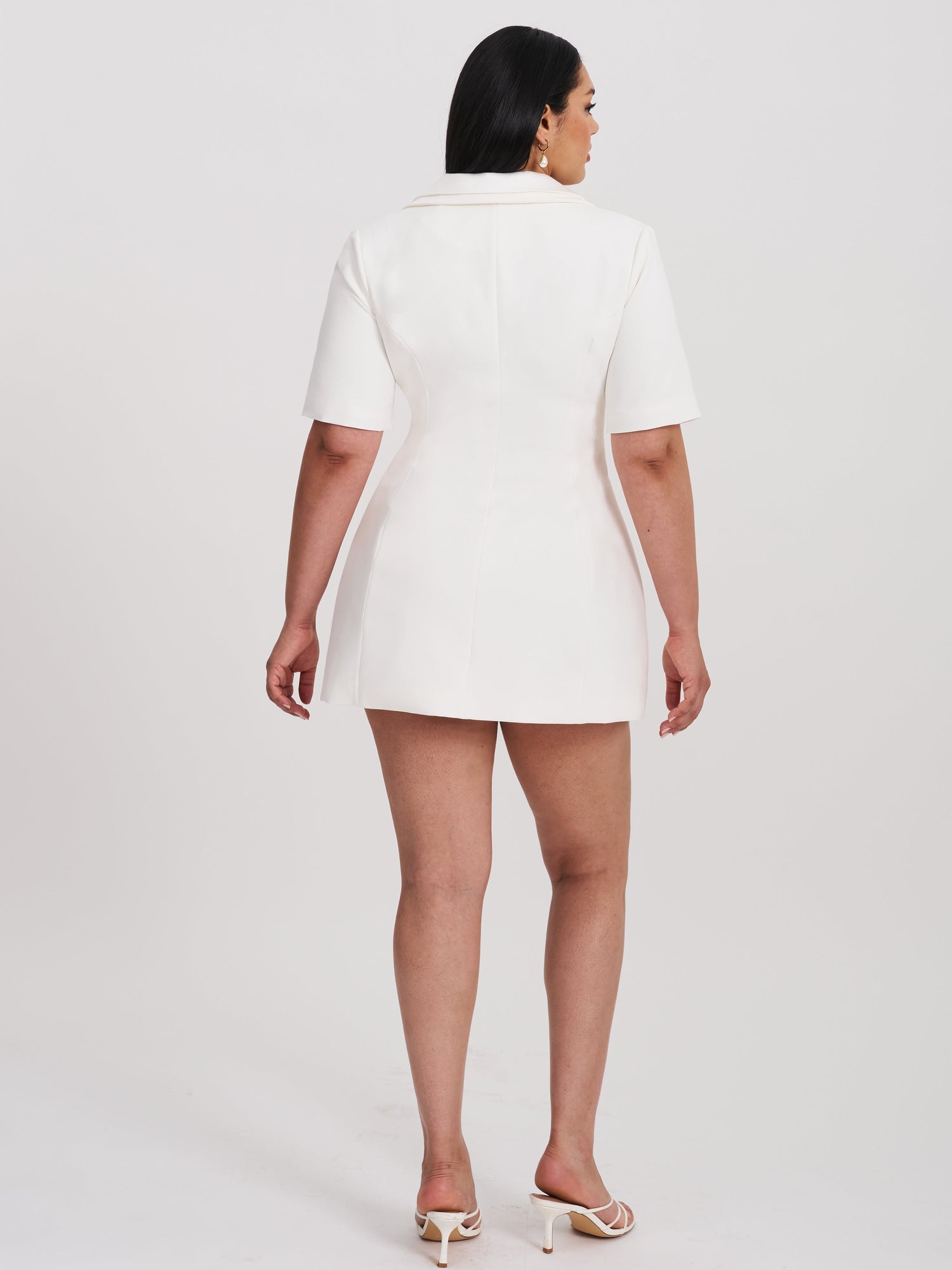 Madelina Double Breast Satin Trim Blazer Dress | White