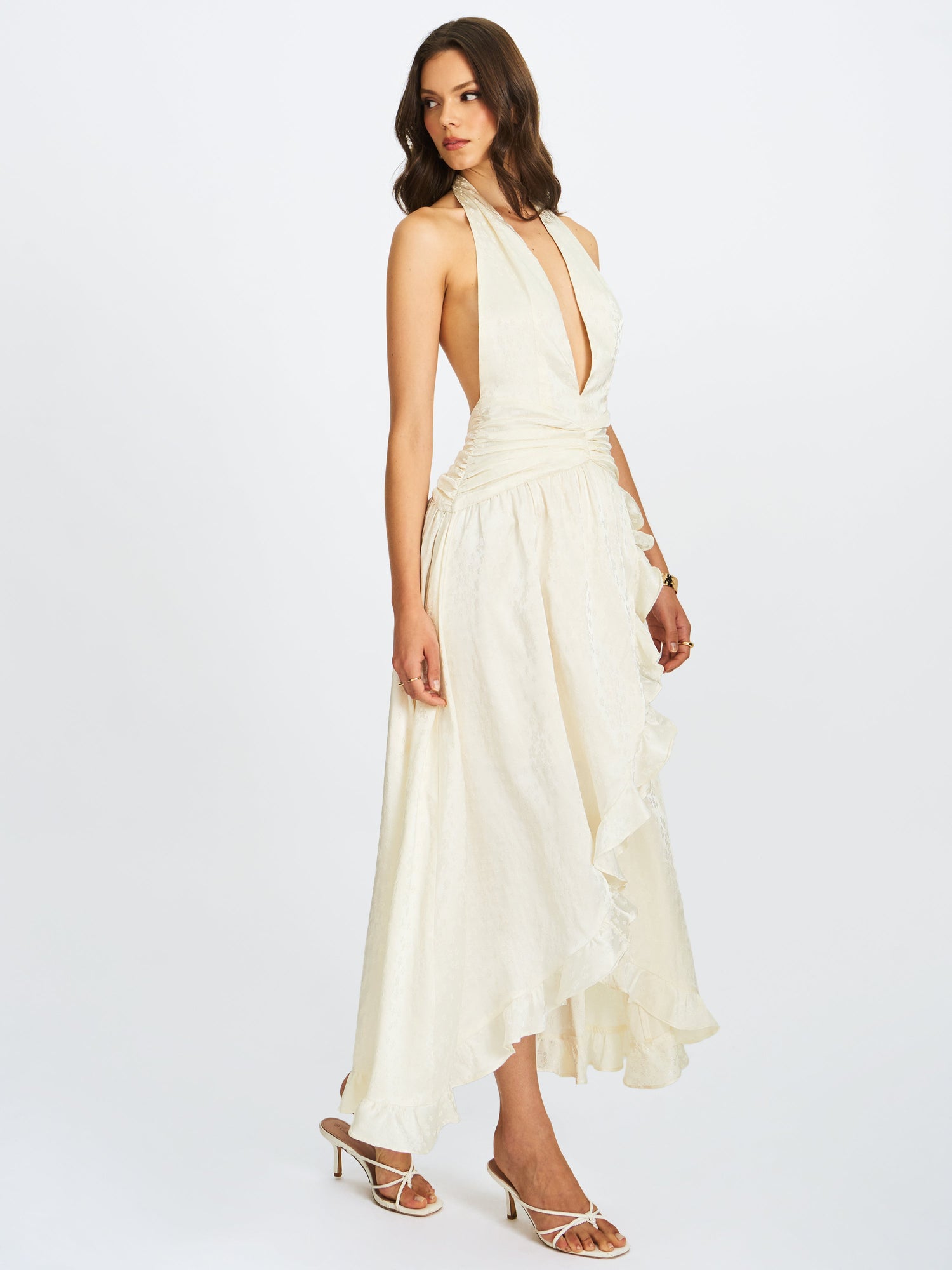 Nalani Ruffled Halter Maxi Dress | Floral Ivory