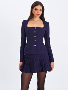Skyla Square Neckline Peplum Blazer | Indigo