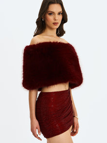 Darleen Rhinestone Mesh Low Waist Ruched Skirt | Crimson