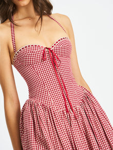 Susanna Red Cotton Gingham Drop Waist Midi Dress | Red Gingham