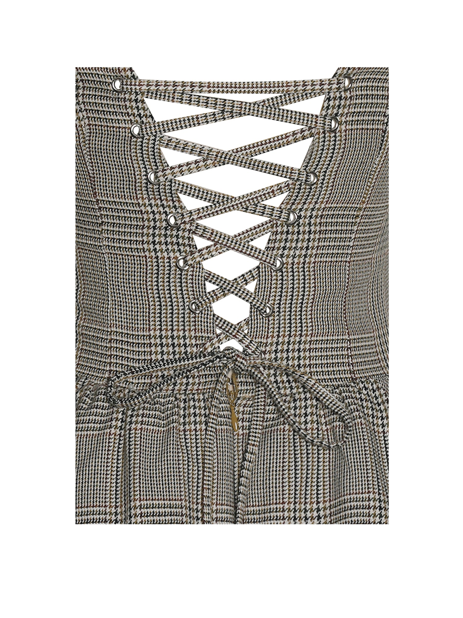 Dacia Plaid Halter Lace-up Bubble Mini Dress | Brown Plaid