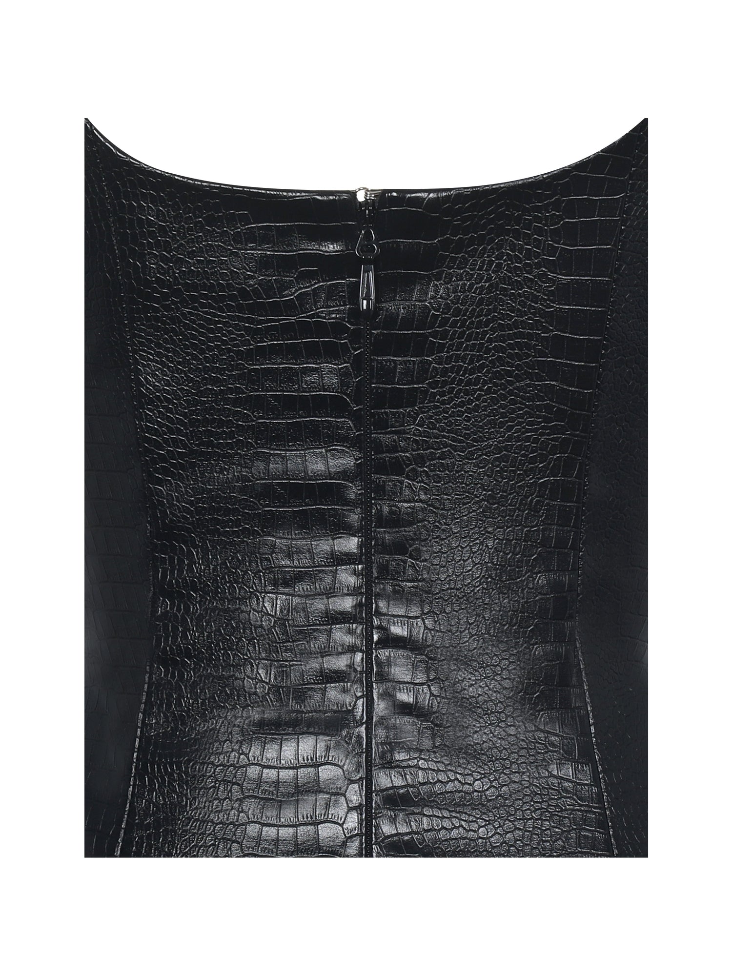 Quilia Vegan Crocodile Leather Plunge Mini Dress | Black