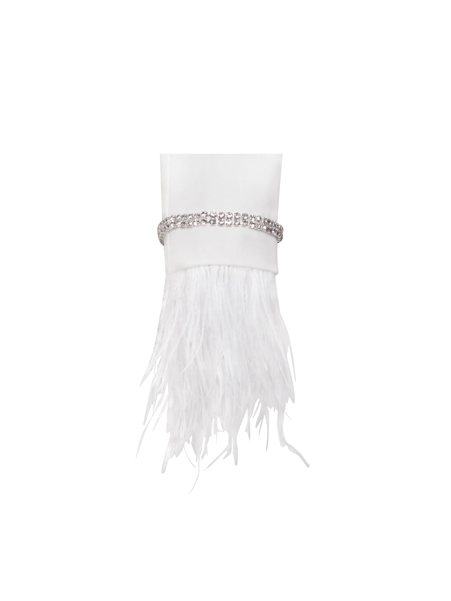 Quilla Feather Crystal Sleeve Backless Blazer Dress | White