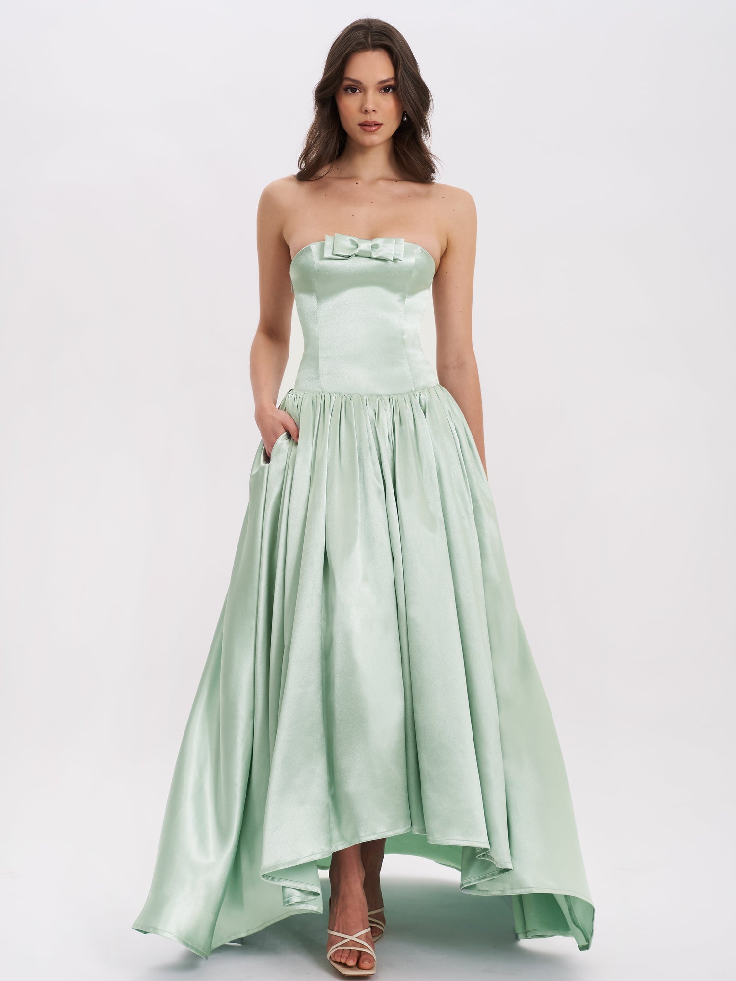 Lael Back Button Trailing Gown | Mint Green