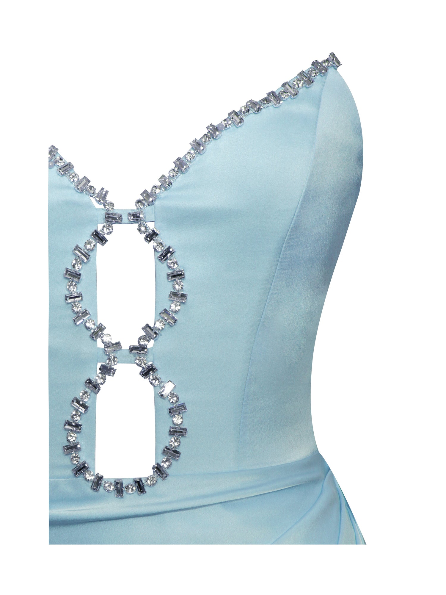 Marilyn Satin Crystal Embellished High Slit Gown | Pale Blue