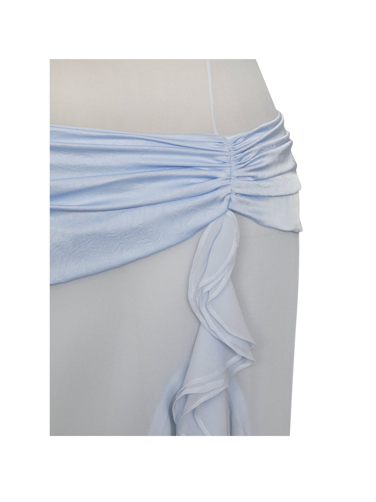 Lacy Ruched Breast High Slit Chiffon Dress | Blue