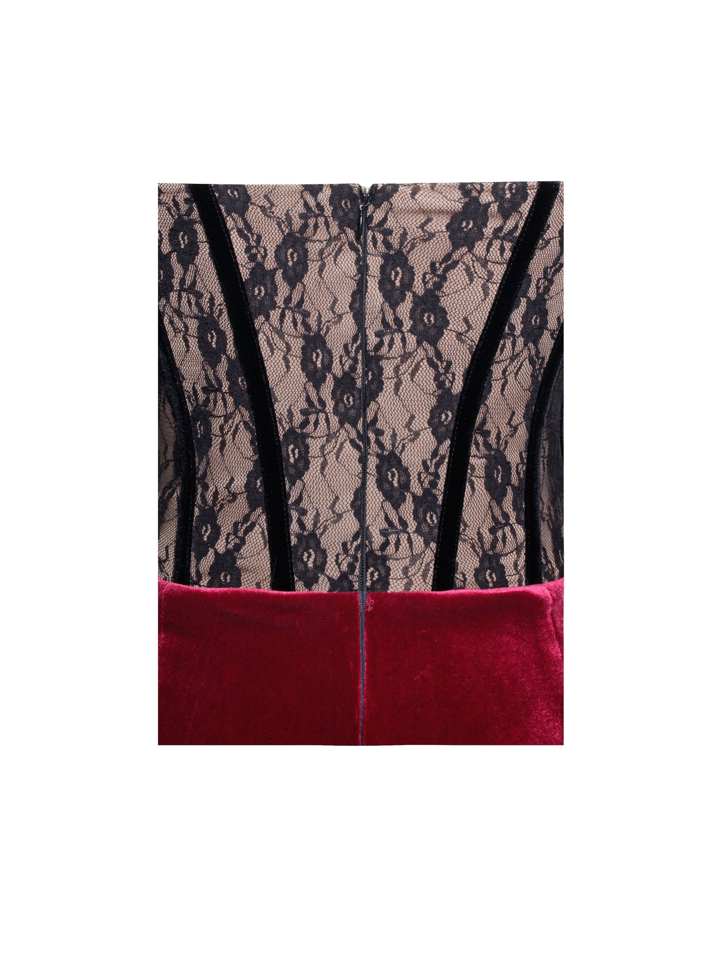 Gaia Lace Velvet Corset Side Slit Dress | Burgundy