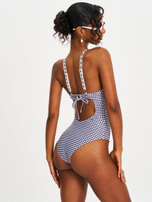 Gigi Lace Strap Backless Swimsuit | Black Gingham