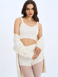 Selene Wool-Blend Ribbed Knit V-Neck Top | White