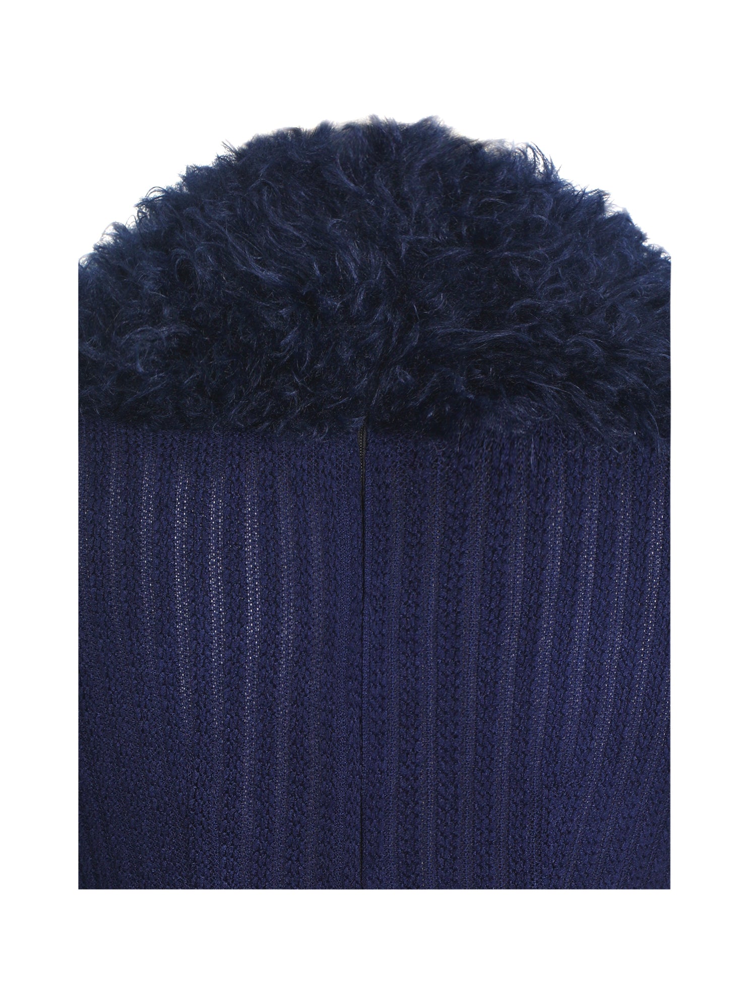 Romina Plunging Fur Trimmed Crochet Maxi Dress | Navy